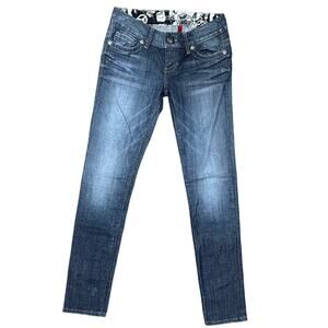 Guess Daredevil Skinny Leg Denim Jeans Size 27 Low Rise Embellished 5 Pocket
